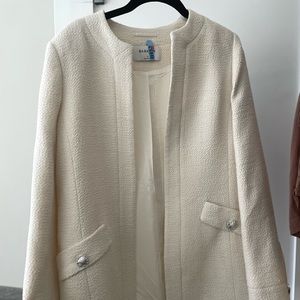 ARITZIA BABATON TIMES TWEED BLAZER SZ S CREAM OPEN FRONT Great condition!